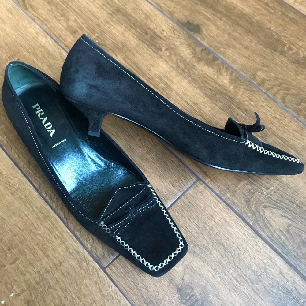 EUC Prada black suede kitten heels 38.5/8.5